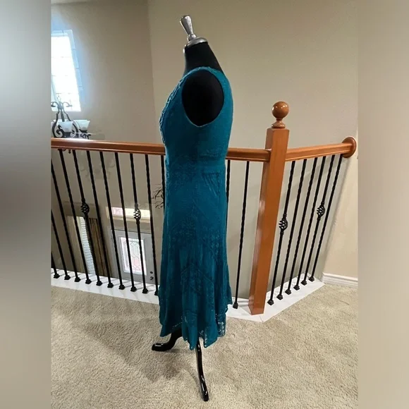 Reba Vibrant TURQUOISE/TEAL SLEEVELESS LACE FIT & FLARE RETRO MIDI DRESS SIZE M - Picture 7 of 10
